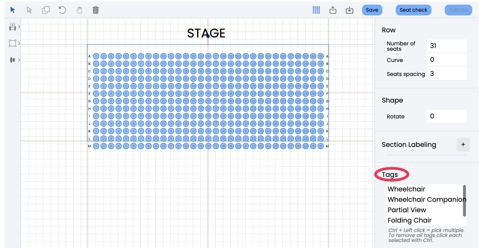 Can you explain the seating delineations (i.e. folding chair, partial